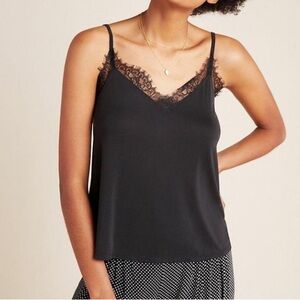 Floreat by Anthropologie Black Lace Trim Cami Date Night Whimsigoth Feminine, XS